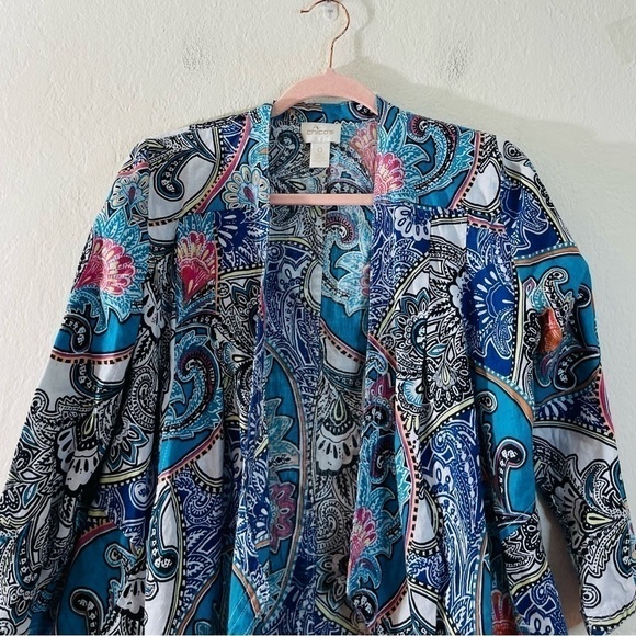 Chico’s Paisley Linen Drape Jacket Women Size Small Blue/Pink - Picture 7 of 13